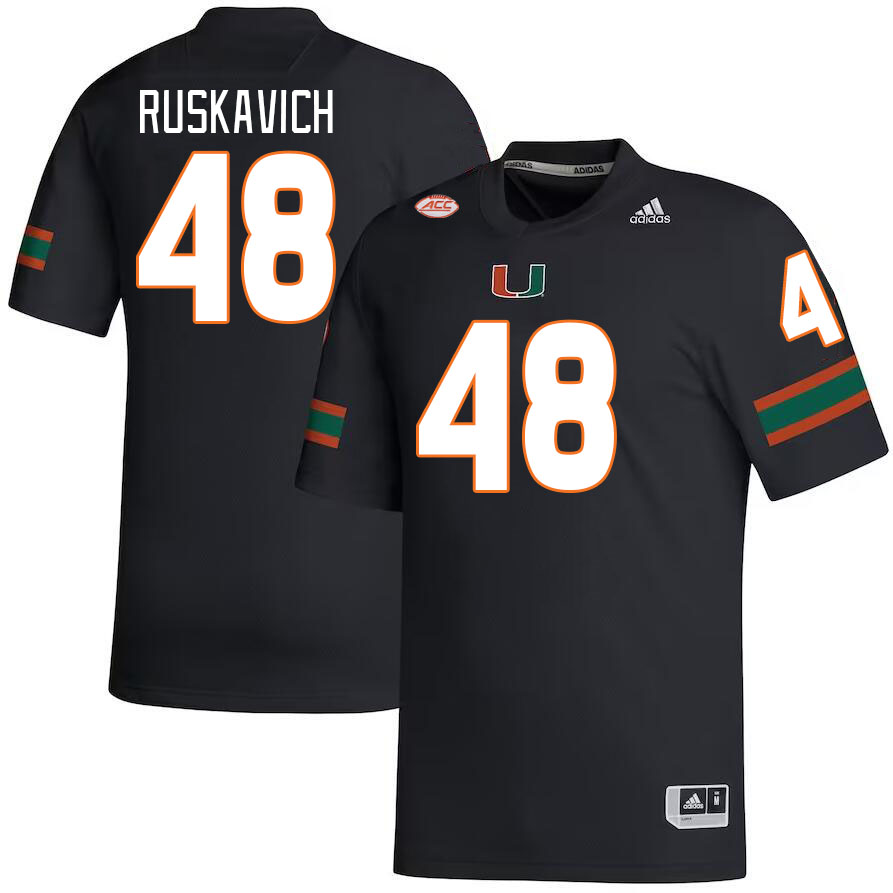 Men #48 Owen Ruskavich Miami Hurricanes College Football Jerseys Stitched-Black